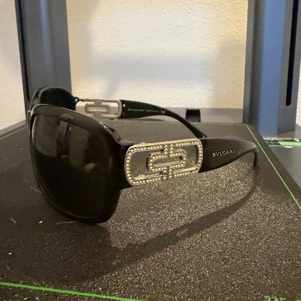 Bvlgari Black Sunglasses with Silver Rhinestone Accents